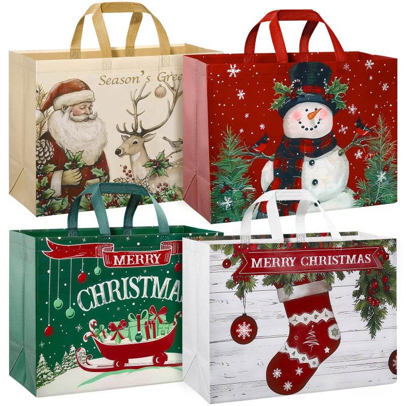 STYPOP 12 Pack 17 Extra Large Christmas Gift Bags Reusable NonWoven Christmas Tote Bags with Handles Perfect for Gift WrapParty Favor Supplies 169 126 68